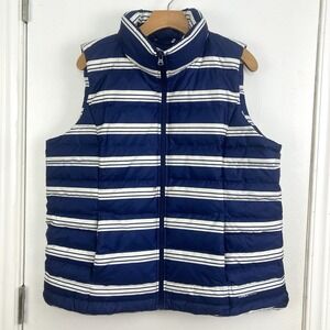 Lands End NWT Womens 600 Fill Power Down Puffer Vest Striped Navy White XL,‎ 18
